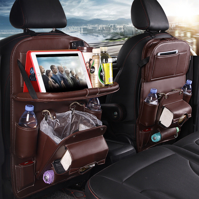 Vegan Leather Car Seat Organiser with Tray – coffee