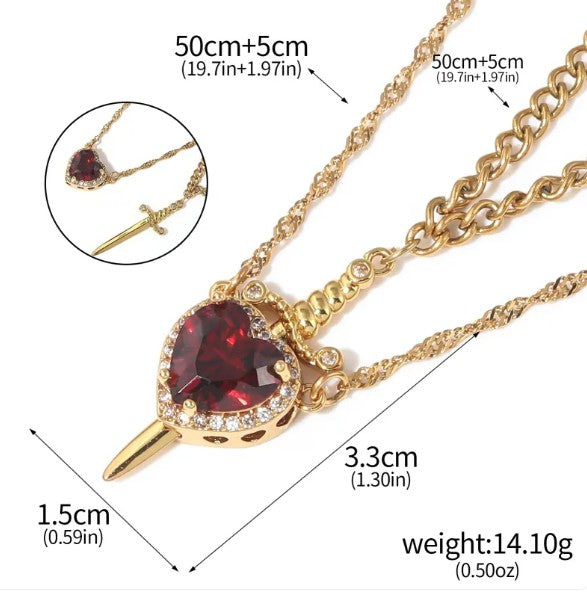 Heart & Dagger Pendant Necklace