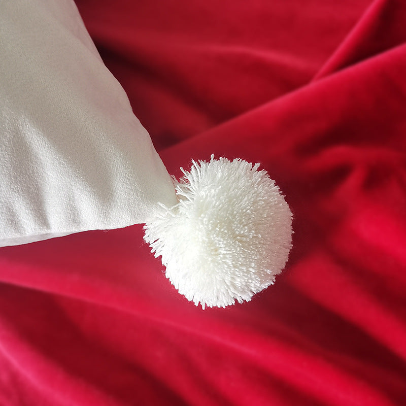 Embroidered Snowflake Cushion Cover with Pom-Poms – detail view 2