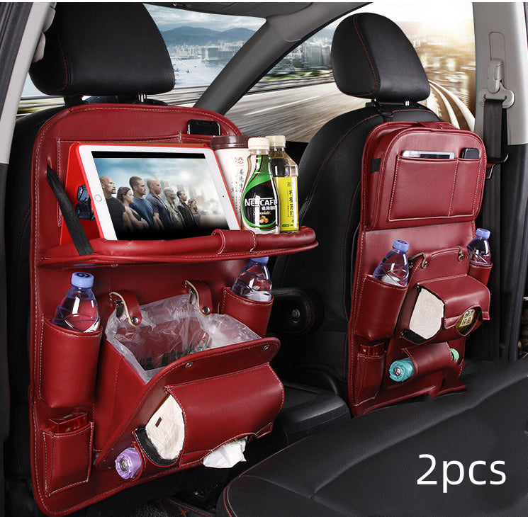 Vegan Leather Car Seat Organiser with Tray – wine red pair
