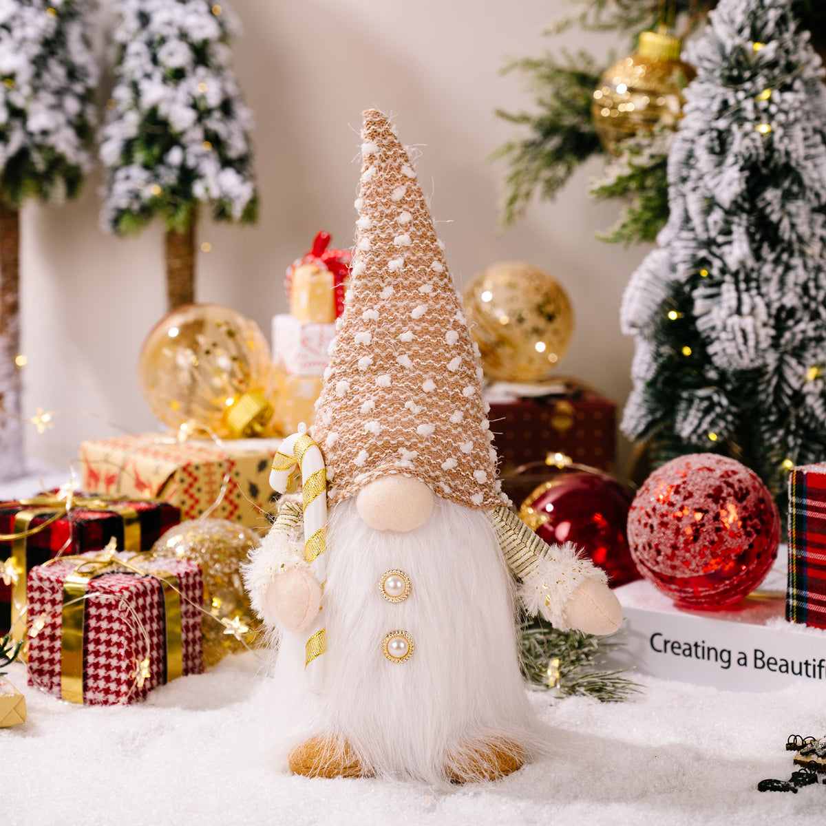 Nordic Christmas Gnome – light-up with walking stick