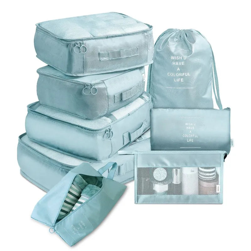 Aqua eight-piece travel packing organiser set