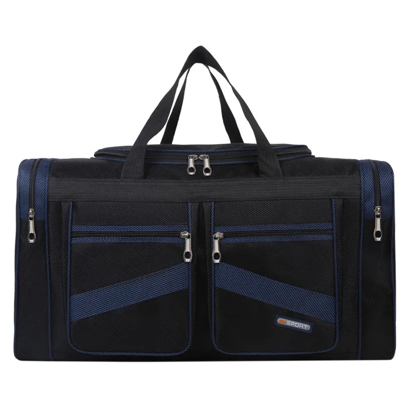 Black travel holdall with blue trim