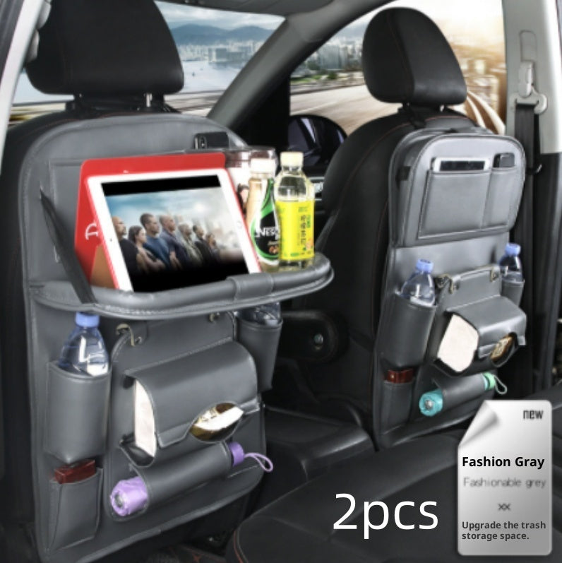 Vegan Leather Car Seat Organiser with Tray – grey pair