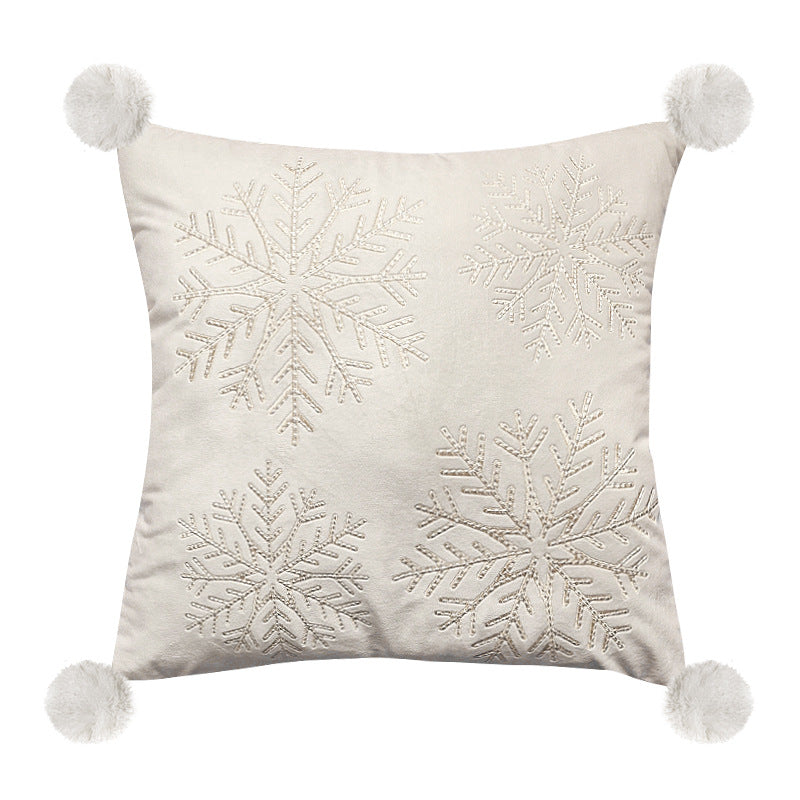 Embroidered Snowflake Cushion Cover with Pom-Poms by PRYCE & KNOX