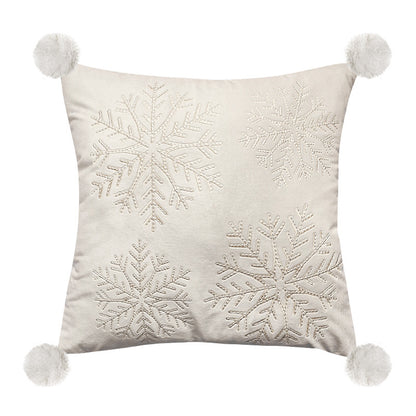 Embroidered Snowflake Cushion Cover with Pom-Poms by PRYCE & KNOX