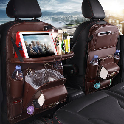 Vegan Leather Car Seat Organiser with Tray – coffee