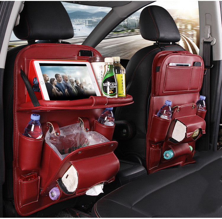 Vegan Leather Car Seat Organiser with Tray – wine red