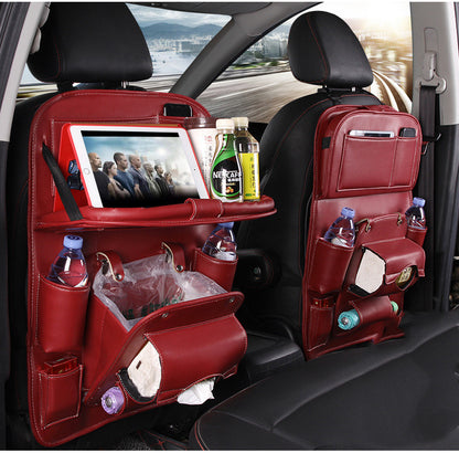 Vegan Leather Car Seat Organiser with Tray – wine red