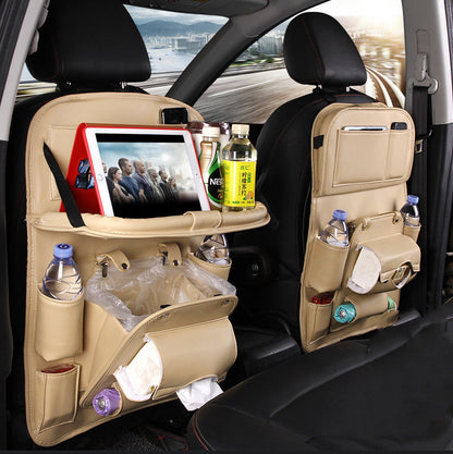 Vegan Leather Car Seat Organiser with Tray – beige