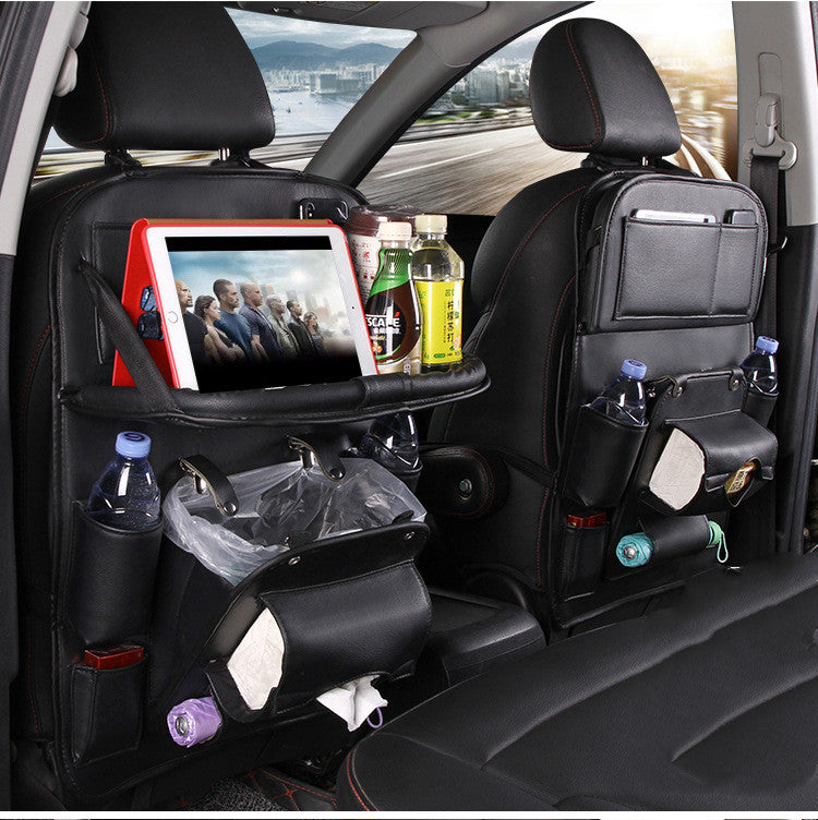 Vegan Leather Car Seat Organiser with Tray – black