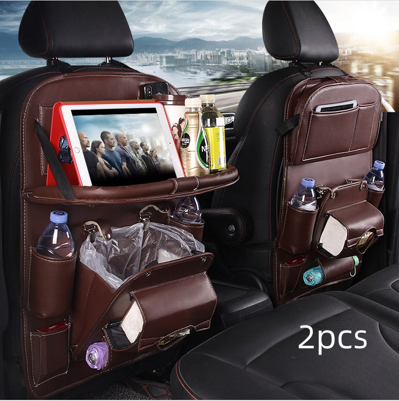 Vegan Leather Car Seat Organiser with Tray – coffee pair