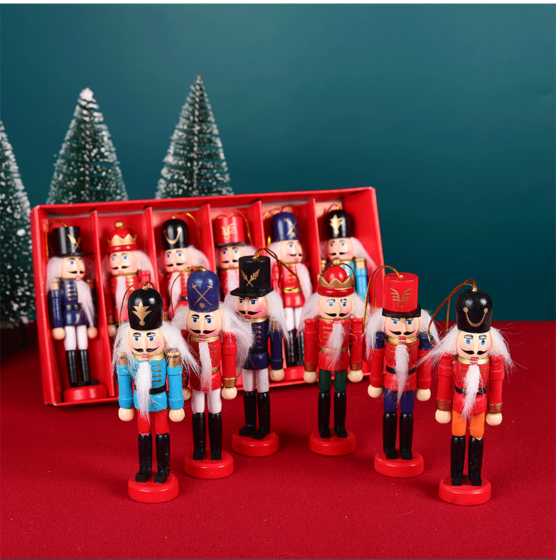 Wooden Nutcracker Soldier Ornaments – Set of 6 – detail view 4