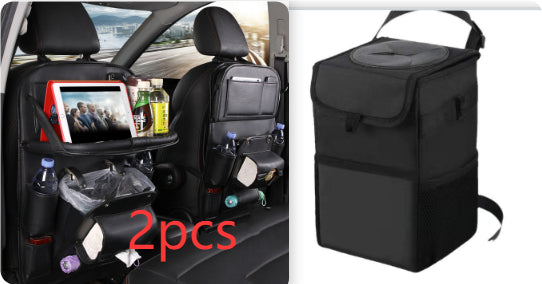 Vegan Leather Car Seat Organiser with Tray – black pair with car bin