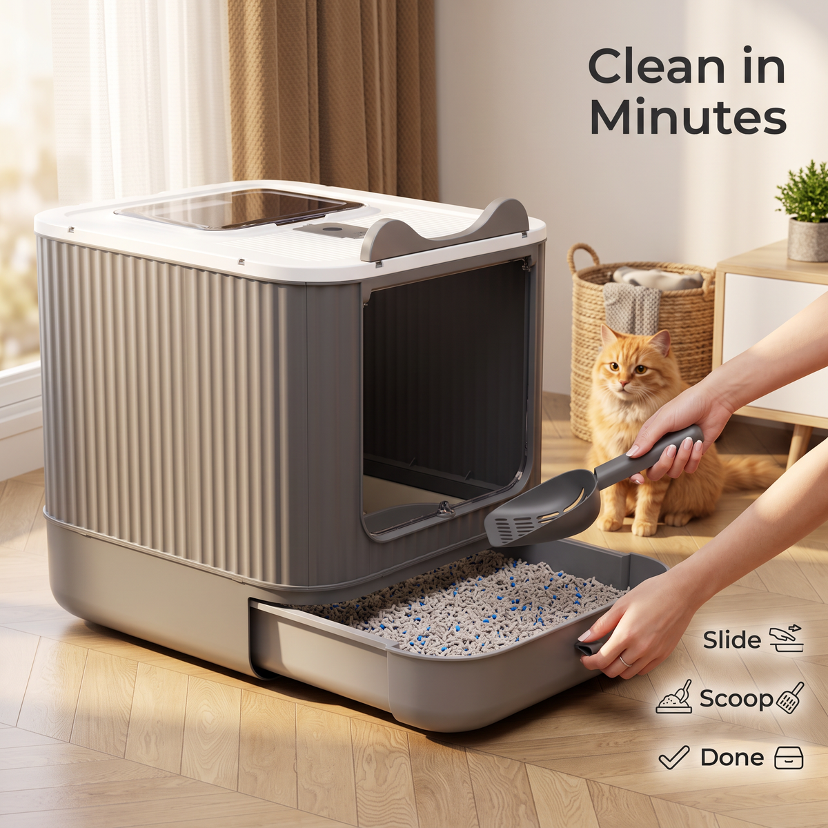 Enclosed Cat Litter Box with Pull-Out Tray – detail view 1