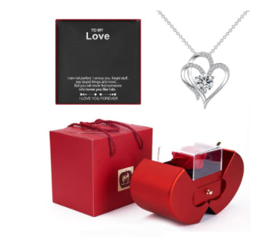 Forever Rose Necklace Gift Box – silver heart necklace in rose gift box