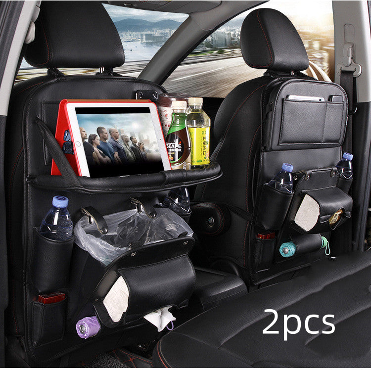 Vegan Leather Car Seat Organiser with Tray – black pair