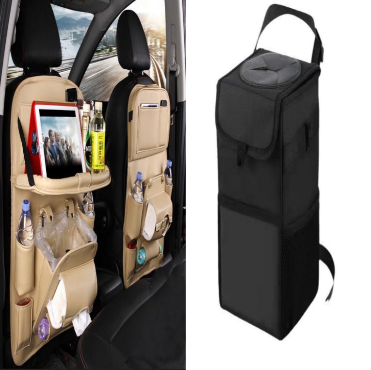Vegan Leather Car Seat Organiser with Tray – beige with car bin