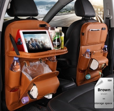 Vegan Leather Car Seat Organiser with Tray – brown