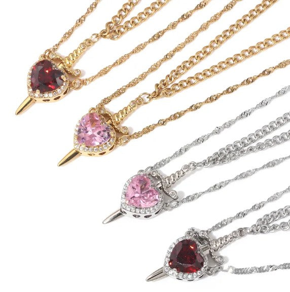 Heart & Dagger Pendant Necklace