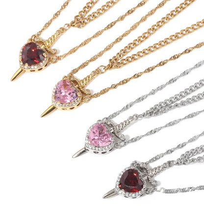 Heart & Dagger Pendant Necklace