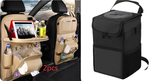 Vegan Leather Car Seat Organiser with Tray – beige pair with car bin