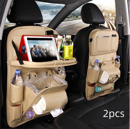 Vegan Leather Car Seat Organiser with Tray – beige pair
