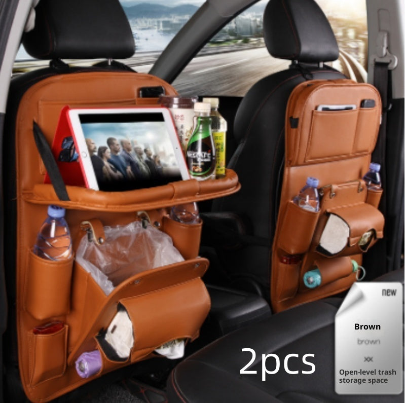Vegan Leather Car Seat Organiser with Tray – brown pair