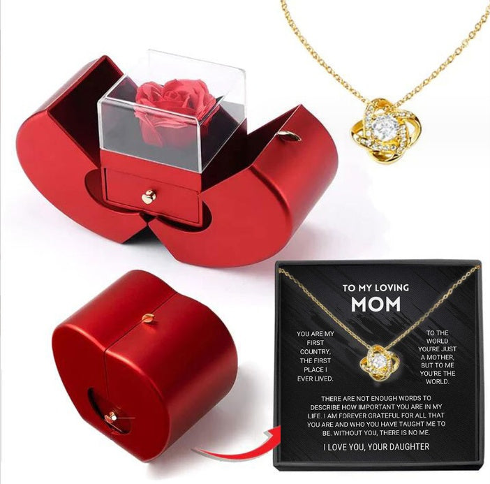 Forever Rose Necklace Gift Box – gold necklace, Mom card from daughter