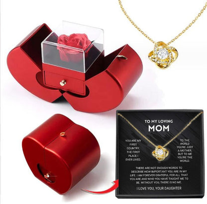 Forever Rose Necklace Gift Box – gold necklace, Mom card from daughter