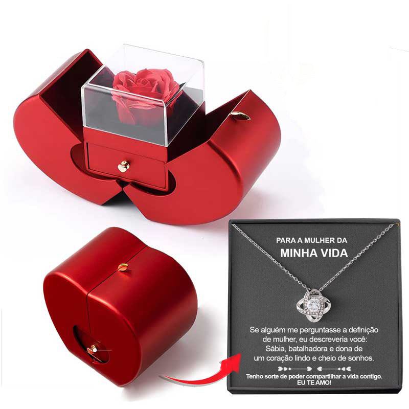 Forever Rose Necklace Gift Box – silver necklace, Portuguese message card