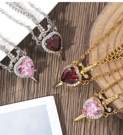 Heart & Dagger Pendant Necklace