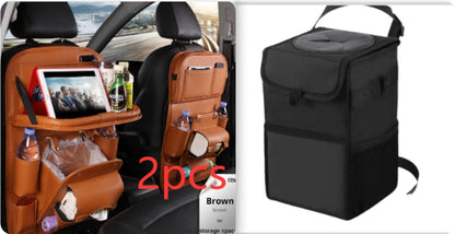 Vegan Leather Car Seat Organiser with Tray – brown pair with car bin