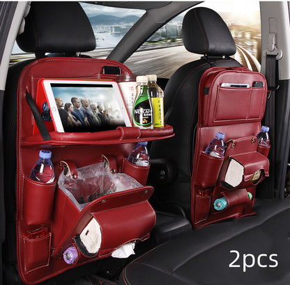 Vegan Leather Car Seat Organiser with Tray – wine red pair