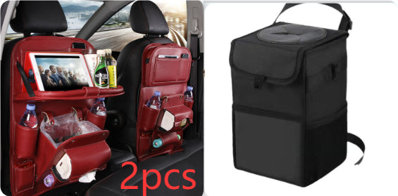 Vegan Leather Car Seat Organiser with Tray – wine red pair with car bin