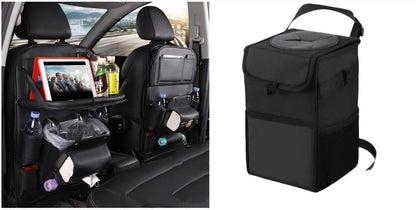 Vegan Leather Car Seat Organiser with Tray – black with car bin