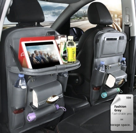 Vegan Leather Car Seat Organiser with Tray – grey