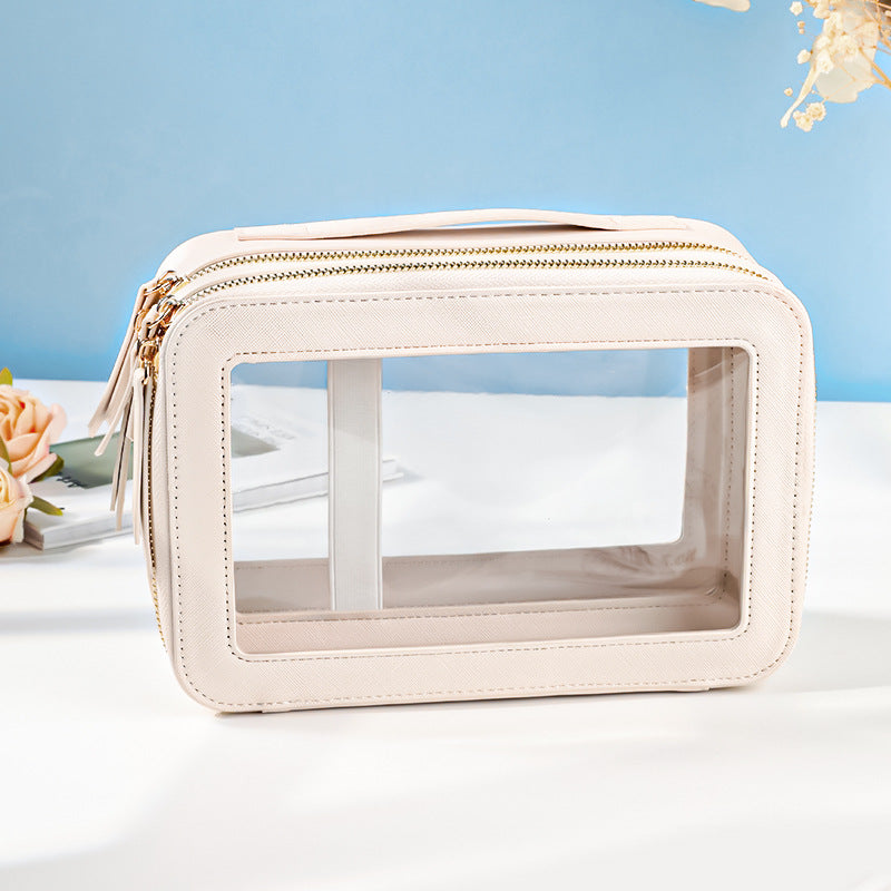 Beige double-layer cosmetic wash bag