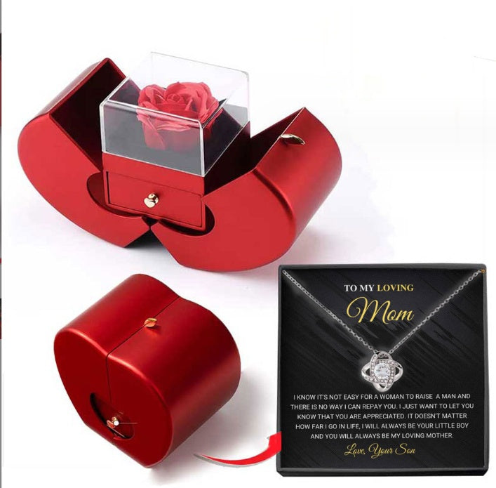 Forever Rose Necklace Gift Box – silver necklace, Mom card from son
