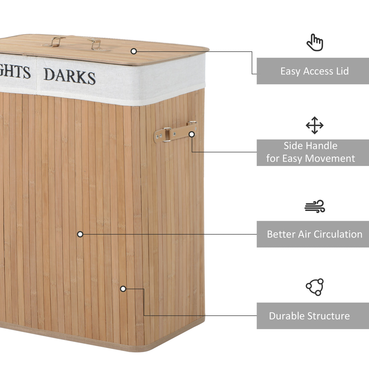 Natural Wood Laundry Hamper with Lid – detail view 3