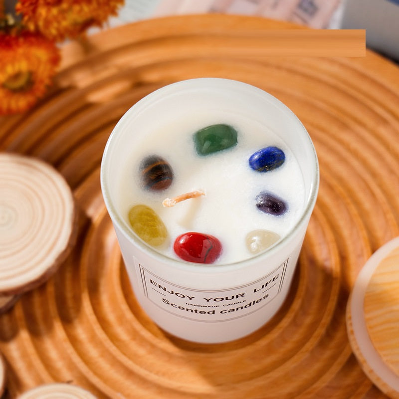 Handmade Crystal Scented Candle – polished stone