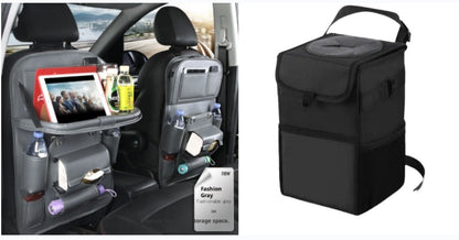 Vegan Leather Car Seat Organiser with Tray – grey with car bin