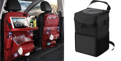 Vegan Leather Car Seat Organiser with Tray – wine red with car bin