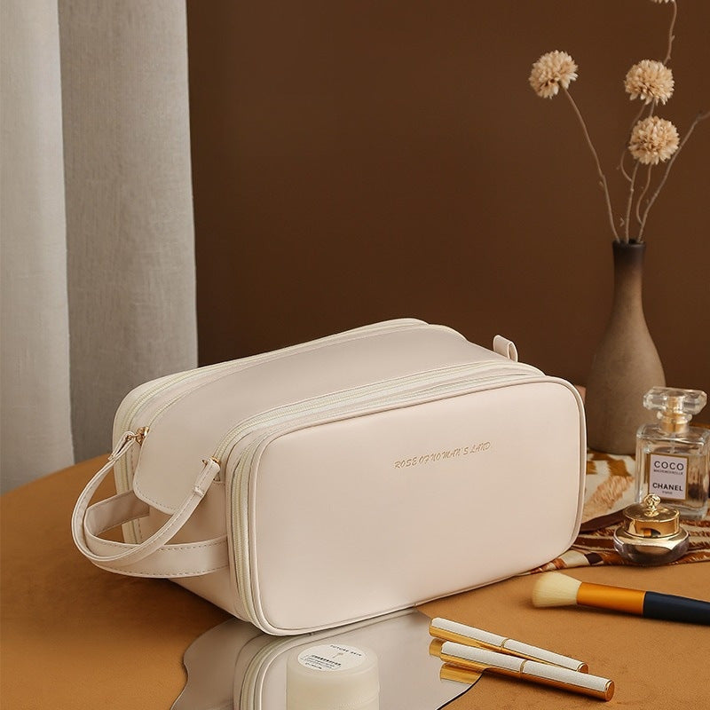 Three-Layer Vegan Leather Cosmetic Bag – white