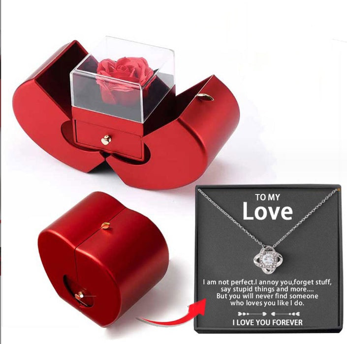 Forever Rose Necklace Gift Box – silver necklace, To My Love card