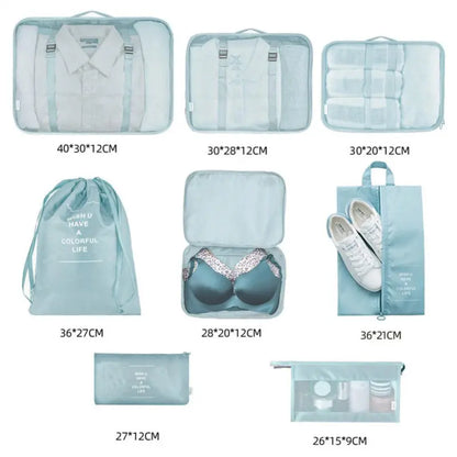 Eight packing organisers with supplier dimensions