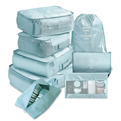 Aqua eight-piece travel packing organiser set